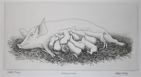 Philip Solly, artists proof, Feeding Time, 33 x 46.5cm